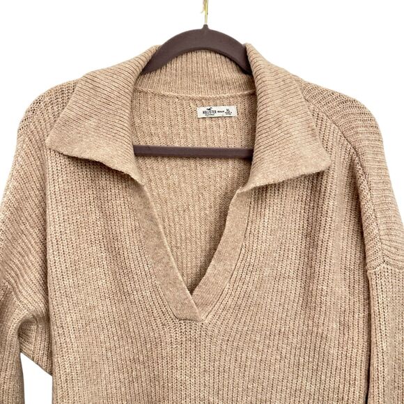 Hollister Beige Oatmeal Long V-Neck Polyester Blend Sweater Dress Size XL NWT - Picture 5 of 9